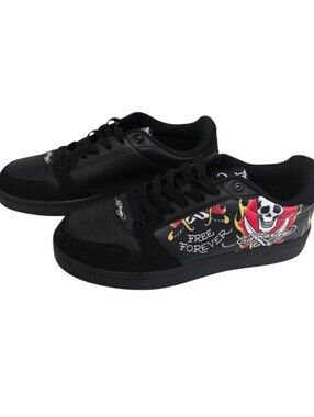 Ed Hardy Skull Flame Black Low-Top Sneakers Men's Size 9.5